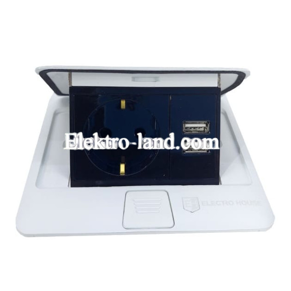 Розетка врезная для пола Белая 16 А + 2 USB 2,1 А IP44